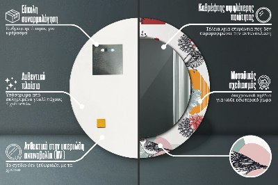 Oglinda rotunda cu rama imprimata Abstracție cu păsări