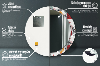 Oglinda rotunda cu rama imprimata Abstracție cu păsări