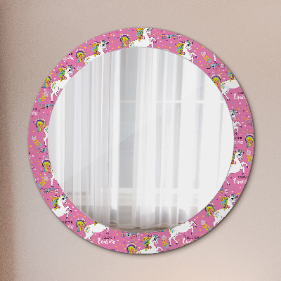 Oglinda rotunda cu rama imprimata Unicorn magic