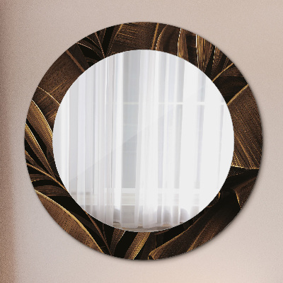 Oglinda rotunda cu rama imprimata Frunze de banane maro