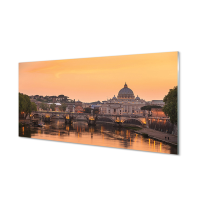 Tablouri acrilice râu Roma Sunset poduri clădiri