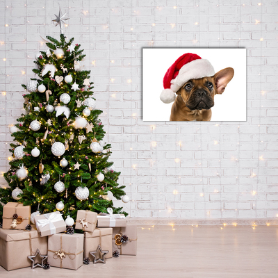 Tablou pe sticla acrilica Bulldog Christmas Dog