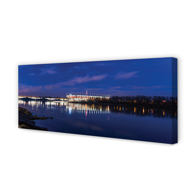 Tablouri canvas Varșovia stadion pod râu noapte