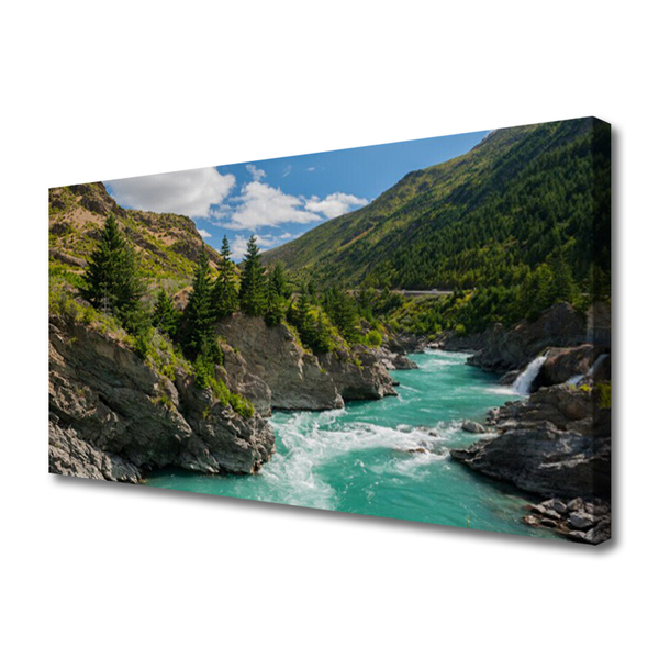 Tablou pe panza canvas Munții River Peisaj Albastru Verde