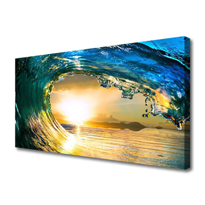 Tablou pe panza canvas Wave Sea Sunset Natura Albastru Galben