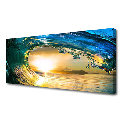 Tablou pe panza canvas Wave Sea Sunset Natura Albastru Galben