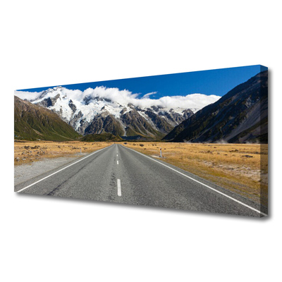 Tablou pe panza canvas Munții drum de munte de zăpadă Peisaj Gri Albastru Alb Maro