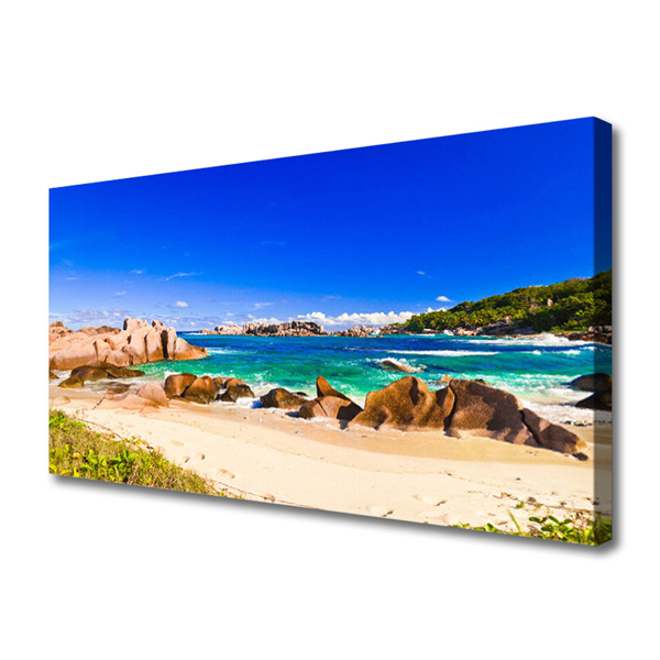 Tablou pe panza canvas Rocky Sea Beach Peisaj Albastru Galben Verde