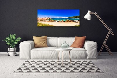 Tablou pe panza canvas Rocky Sea Beach Peisaj Albastru Galben Verde