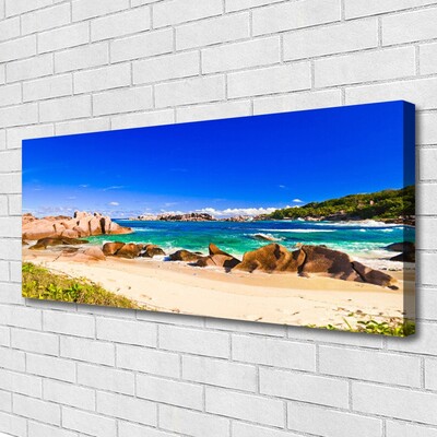 Tablou pe panza canvas Rocky Sea Beach Peisaj Albastru Galben Verde