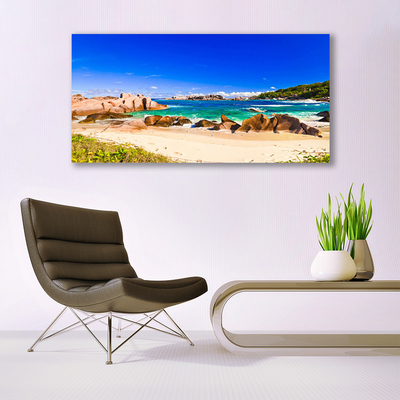 Tablou pe panza canvas Rocky Sea Beach Peisaj Albastru Galben Verde