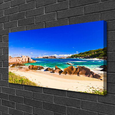 Tablou pe panza canvas Rocky Sea Beach Peisaj Albastru Galben Verde