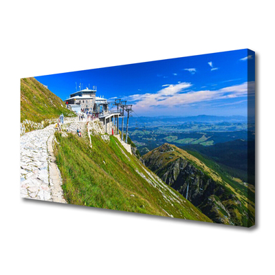 Tablou pe panza canvas Munții Calea Peisaj Albastru Verde Alb