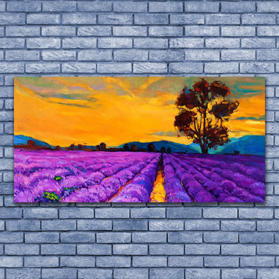 Tablou pe panza canvas Câmp Peisaj Violet Galben Maro