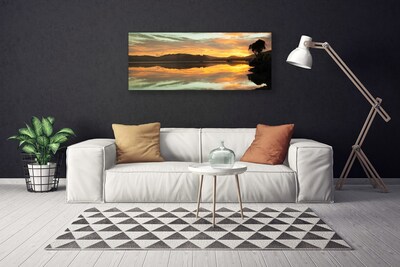 Tablou pe panza canvas Munții peisaj de apă Negru Portocaliu Maro