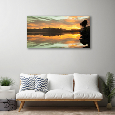 Tablou pe panza canvas Munții peisaj de apă Negru Portocaliu Maro