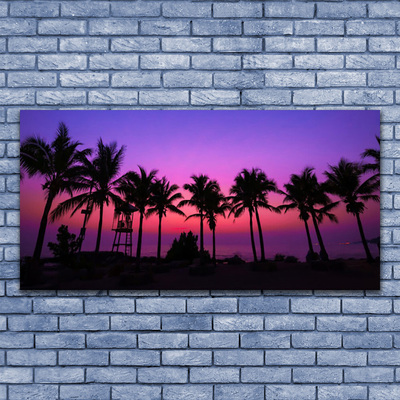 Tablou pe panza canvas Palm Copaci Peisaj negru violet roz