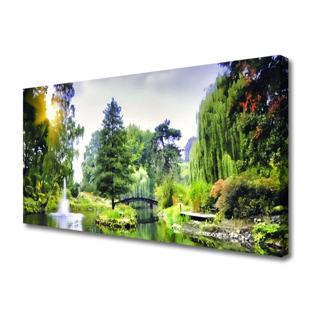 Tablou pe panza canvas Pădure Cascada Soare Natura Verde Galben Alb