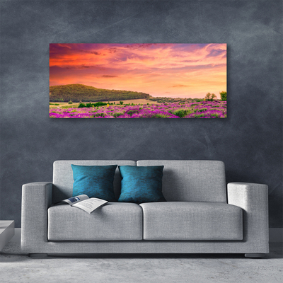 Tablou pe panza canvas Meadow Flori Peisaj Purple Verde Roz