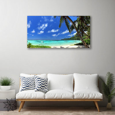 Tablou pe panza canvas Palm Sea peisaj copac Albastru Verde Maro