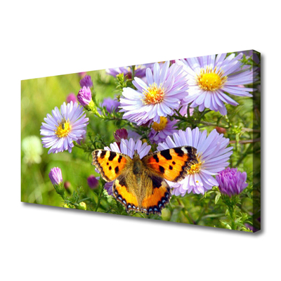 Tablou pe panza canvas Flori fluture Natura Portocaliu Violet Galben Verde