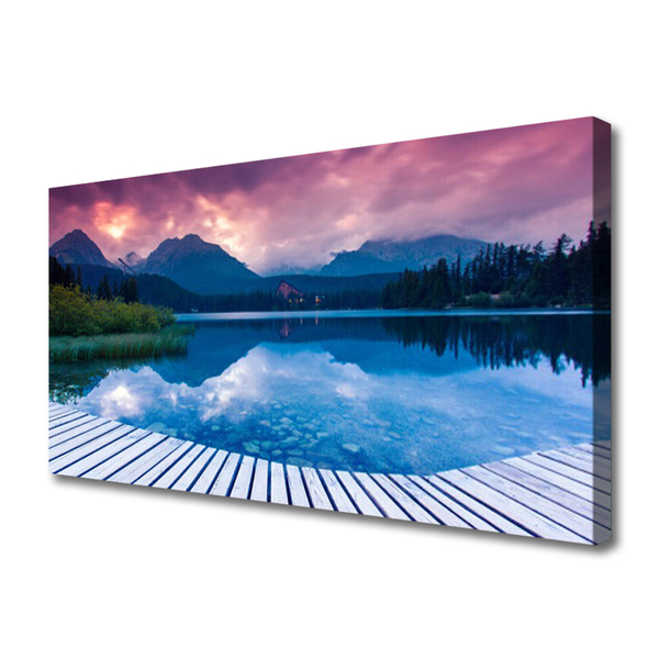 Tablou pe panza canvas Mountain Lake Peisaj Roz Albastru Verde