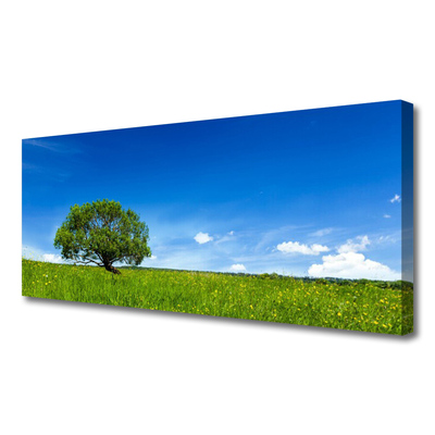 Tablou pe panza canvas Iarbă copac Natura Albastru Verde Maro