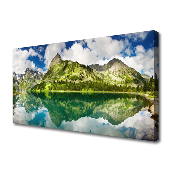 Tablou pe panza canvas Mountain Lake Peisaj Verde Gri Albastru