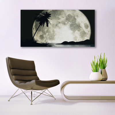 Tablou pe panza canvas Noapte Luna Palm Peisaj Negru Gri Alb