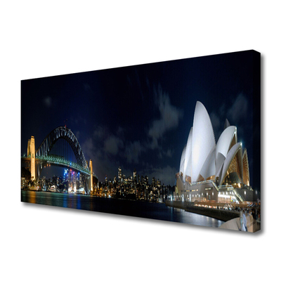 Tablou pe panza canvas Sydney Bridge City Arhitectură Alb Albastru Negru