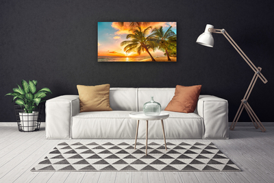 Tablou pe panza canvas Palm Tree Sea Peisaj Verde Maro Albastru