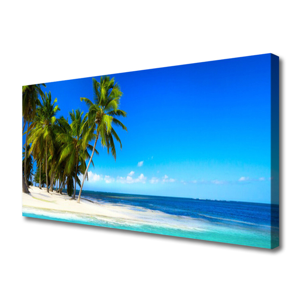 Tablou pe panza canvas Palm Trees Sea Beach Peisaj Alb Verde Albastru