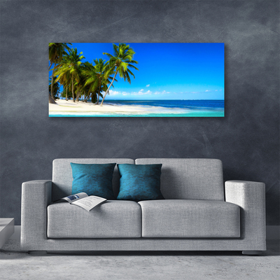 Tablou pe panza canvas Palm Trees Sea Beach Peisaj Alb Verde Albastru