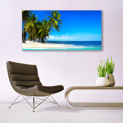 Tablou pe panza canvas Palm Trees Sea Beach Peisaj Alb Verde Albastru