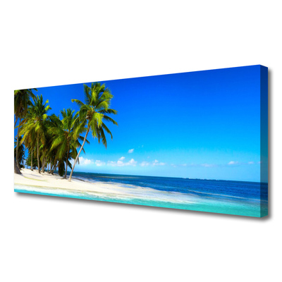 Tablou pe panza canvas Palm Trees Sea Beach Peisaj Alb Verde Albastru