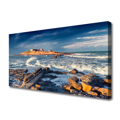 Tablou pe panza canvas Sea Stones Peisaj Albastru Galben Gri