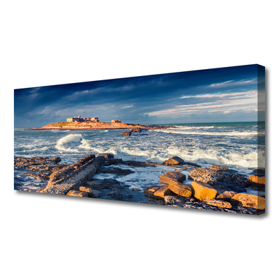 Tablou pe panza canvas Sea Stones Peisaj Albastru Galben Gri