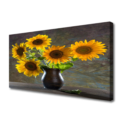 Tablou pe panza canvas Floarea-soarelui de flori Vaze Floral Galben Gri