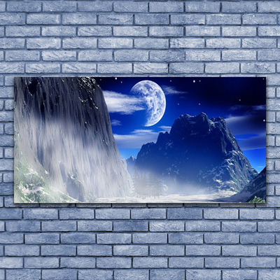Tablou pe panza canvas Munții Peisaj de noapte Albastru Gri