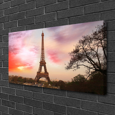 Tablou pe panza canvas Turnul Eiffel din Paris Arhitectura Brun Galben Verde