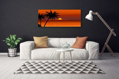 Tablou pe panza canvas Sea Palm Sun Peisaj Galben Negru