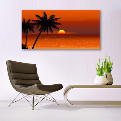 Tablou pe panza canvas Sea Palm Sun Peisaj Galben Negru