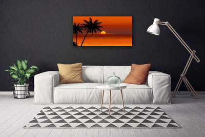 Tablou pe panza canvas Sea Palm Sun Peisaj Galben Negru