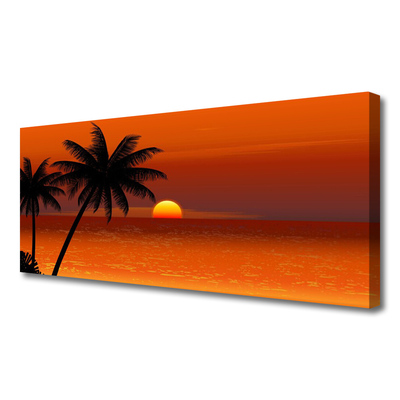 Tablou pe panza canvas Sea Palm Sun Peisaj Galben Negru