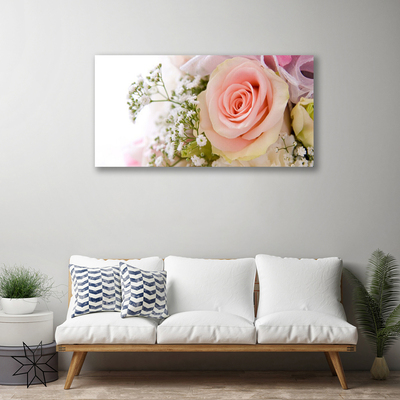 Tablou pe panza canvas Trandafiri Floral Roz Alb Verde