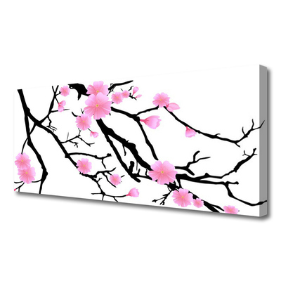 Tablou pe panza canvas Ramuri Flori Art Brown roz