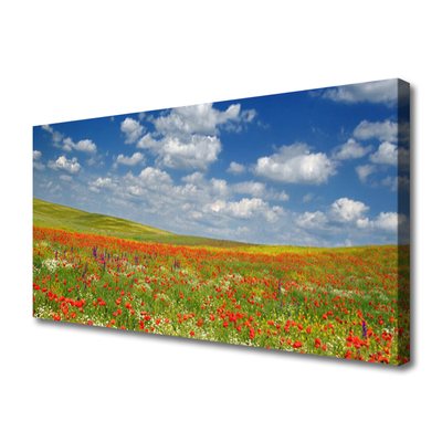 Tablou pe panza canvas Meadow Flori Peisaj Roșu Alb Verde