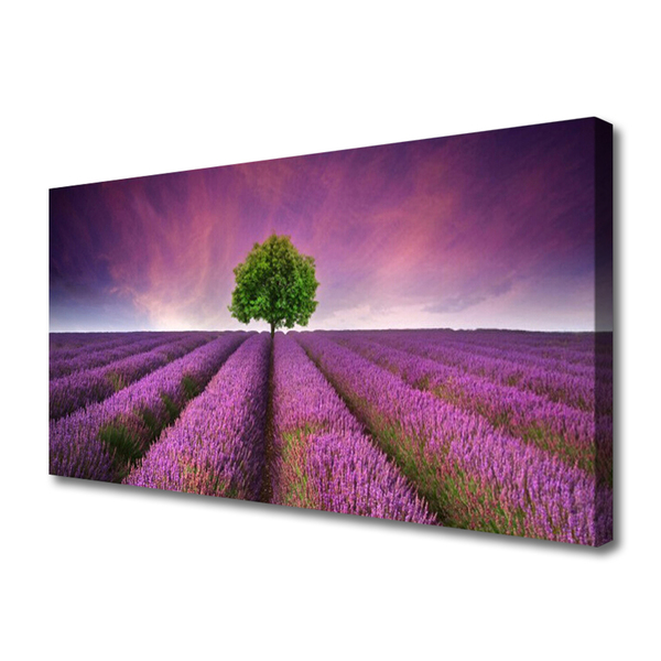 Tablou pe panza canvas Meadow copac Natura Roz Verde Violet