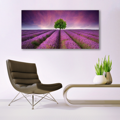 Tablou pe panza canvas Meadow copac Natura Roz Verde Violet