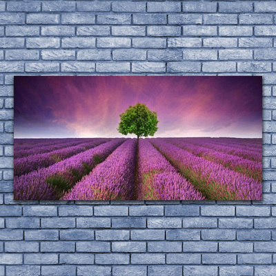 Tablou pe panza canvas Meadow copac Natura Roz Verde Violet